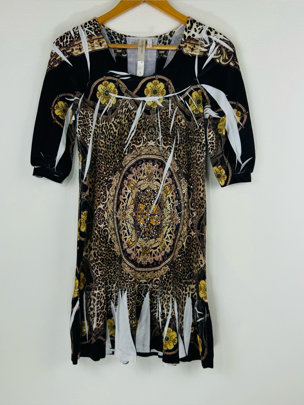 Y2K Vintage Girl Women’s Baroque Print Lightweight Glam Mini Dress Size S